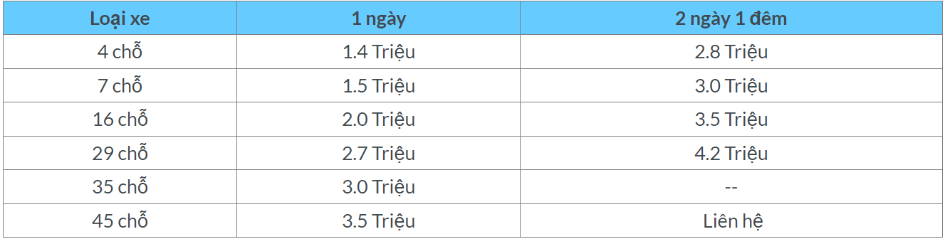 Bảng giá dịch vụ cho thuê xe đi Bát Bạt, Yên Kỳ giá rẻ tại Hà Nội