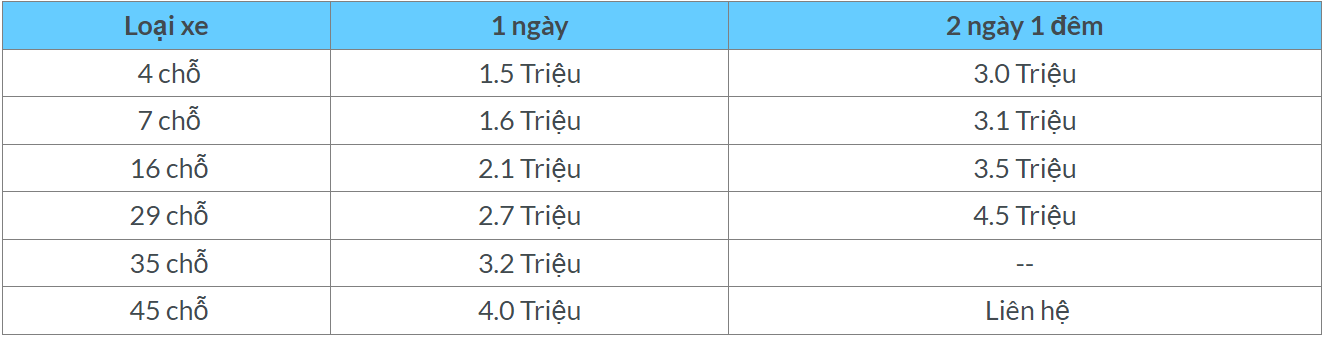 Bảng giá dịch vụ thuê xe đi Đầm Đa 4-45 chỗ giá rẻ tại hà nội