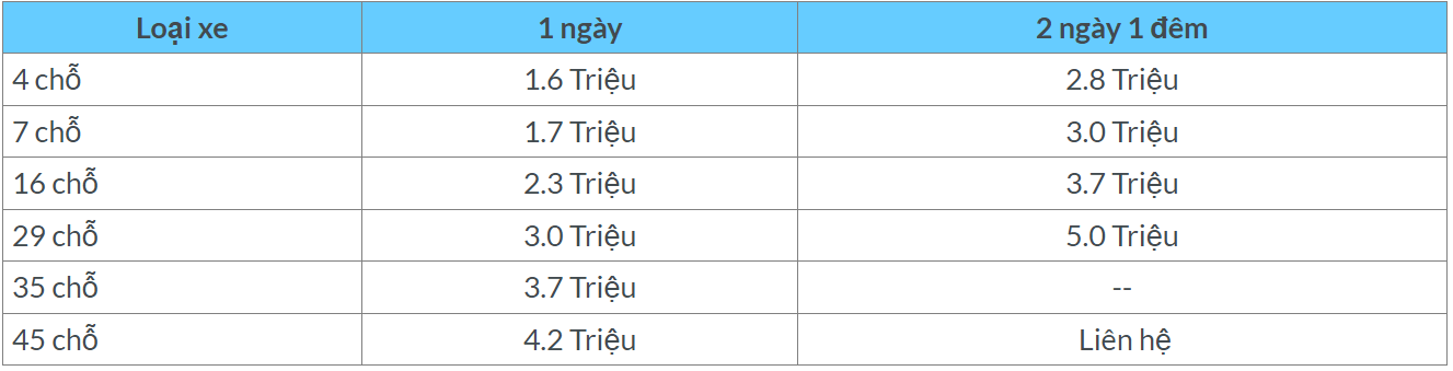 Bảng giá và dịch vụ thuê xe đi đền Trần 4-45 chỗ giá rẻ tại hà nội